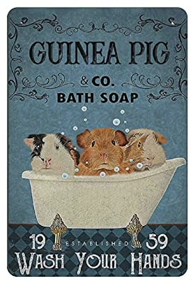 Dreacoss Guinea Pig Bath Soap, Wash Your Hands Tin Signs, Retro Funny Metal Sign Vintage Poster Wall Art for Kitchen Garden Bathroom Farm Home Coffee Decor Tin Sign, 8x12 inches