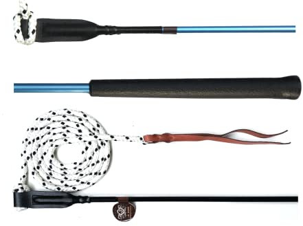 Pferd Kontaktstock mit Seil für die Training Bodenarbeit 100/120 cm, Bodenarbeitstick Reitstick Pferdestick Longiergerte Finesse-Stick Carrot Horsemanship Stick (100 cm, JA Basic-Griff metallic blau)