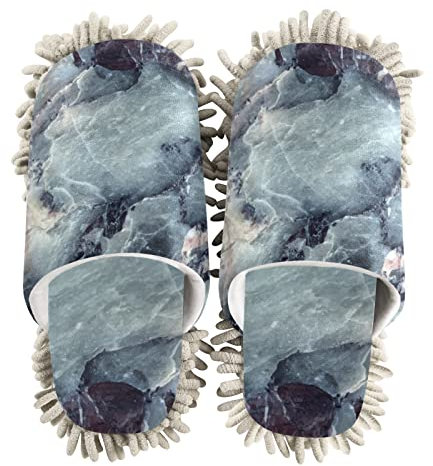 xigua Zapatillas de limpieza de microfibra de mármol fresco negro lavable para mopa zapatos deslizador para hombres/mujeres, limpiador de polvo de piso de casa, tamaño M