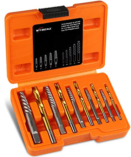 WYBENZ Juego de 14 extractores de tornillos y brocas de mano izquierda, removedor de pernos, broca de acero HSS de cobalto inverso para quitar tornillos pelados y pernos rotos