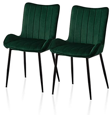 TUKAILAi Dining Chairs Set of 2 Green Velvet Upholstered Kitchen Counter Chairs with Backrest & Arms and Metal Legs, Living Room Lounge Chairs for Home Office Bedroom Reception