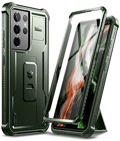 Dexnor - Funda Compatible con Samsung Galaxy S21 Ultra 5G con Protector de Pantalla Integrado de Grado Militar 360 de Cuerpo Completo a Prueba de Golpes con Soporte, Verde
