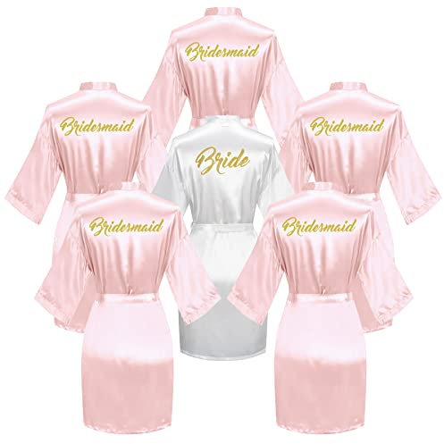 Giova Damen Brautdusche Bademantel Set für Braut und Brautjungfer Silky Kimono Robe Set, rose, Einheitsgröße
