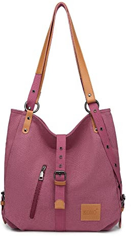 Kono Sac à bandoulière Dos, Multi Fonctionnel Polyvalent Sacs à Main en Toile pour Les Filles Femmes, Crossboby Sacs fourre-Tout, Sac à Dos Durable de Grande capacité Voyage pour Ordinateur (Fuchsia)