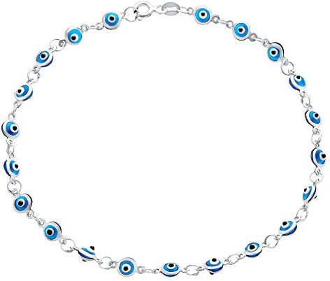 Bling Jewelry Protection Amulette Turque Charme Aqua Bracelet De Cheville Pour Femmes .925 Argent Sterling 10 Pouces