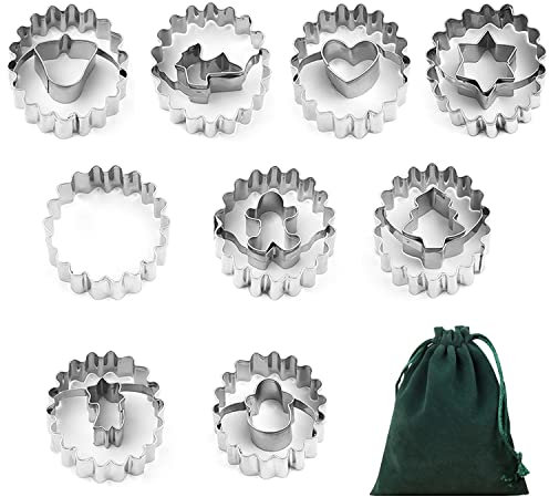 Juego de 9 moldes para galletas y 1 bolsa de almacenamiento, cortador de galletas navideñas, juego de cortador de acero inoxidable, utilizado para hornear galletas, azúcar y decoración de pasteles