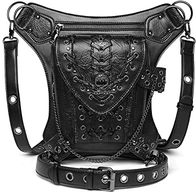 Dajingkj Steampunk Totenkopf-Hüfttasche, Motorrad-Beintasche, Kuriertasche, Gothic-Reisetasche, Bein-Hüft-Holster, Geldbörse für Damen und Herren, Schwarz 104, Einheitsgröße, modisch