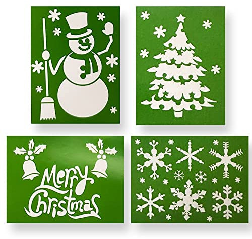 AKH® Weihnachten Fensterschablone,4 Stück,Jede Größe 28.5x21 cm,Wiederverwendbare Kunststoffvorlagen,für Basteln Kunst Zeichnen Malen Sprühen Fenster Glas,Schneeschablonen Vorlage für Sprühschnee
