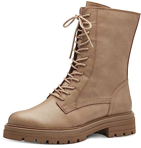 MARCO TOZZI Stivali Stringati Donna senza Tacco in Pelle Sintetica Bassi, Taupe, 38 EU