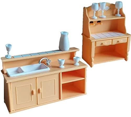 KARLOR Puppenhaus Möbel Küche, 9 Stück Puppenmöbel Küche Mini Kücheschrank Waschkabinett Spüle Tasse Geschirre Puppenhaus Küche Zubehör Deko 1:12 Miniatur Puppenhaus Küche zubehör Dollhouse Furniture