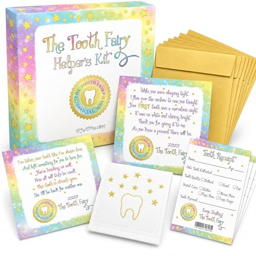 Notes From Me! Zahnfee Kit für Jungen und Mädchen, Magisches Andenken Geschenk mit 10 einzigartigen Zahnfeenkarten, 10 Zahnfee-Quittungen, 10 goldenen Umschlägen, erster Zahnfee-Besuch