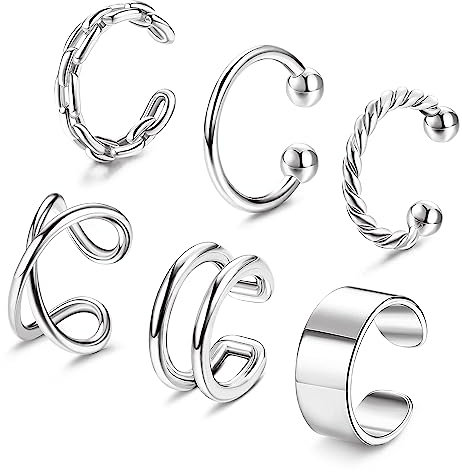 Diamday 6 Stück Ear Cuff Set Damen Ohrmanschette Silber Gold 14K Gold Plattierte Manschette Ohrringe für Mädchen Fake Ohrringe Ohne Ohrloch Nicht Durchbohrte Ohrclips Knorpel Ohrklemme Frauen Schmuck