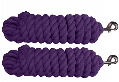 Majestic Ally Pack of 2 Solid Cotton Lead Rope for Horses & Livestock – 10 Foot Long and 5/8 inch (16MM) Thick - Replaceable Heavy-Duty Satin Bolt Snap – Handmade – Soft, Broken in Feel (Purple)
