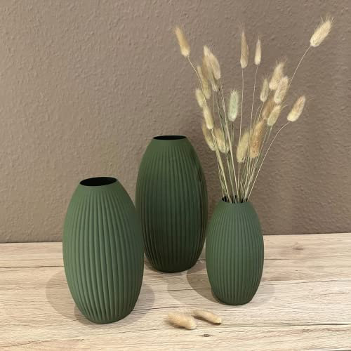 Jarrón decorativo 3D para hierba de Pampas, flores secas (altura: 24 cm, verde oliva)