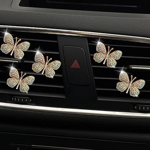 Odot Schmetterling Lufterfrischer-Kit, Auto Duft Lufterfrischer Auto Luftauslass Lufterfrischer Auto-Lüftungsclips Glitzernde Blumen Deko Lufterfrischer-Clips für Auto Deko (Blau, 5 Stück)