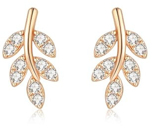 LOVANS Ohrringe Silber 925 Roségold Blätter Zweig Ohrstecker Ohrklemme Ohrringe mit Zirkonia Geschenk für Frauen Damen Mädchen Hochzeiten Jahrestag Geburtstag