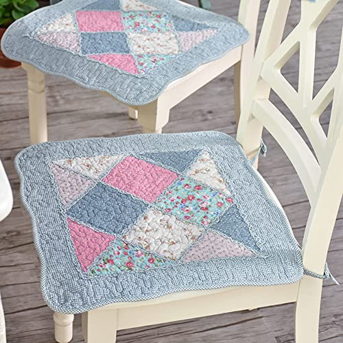 EGGPOD Quadratische Sitzpolster aus Baumwolle mit Bändern,Bauernhaus-Blumendruck,Patchwork-Sitzkissen,atmungsaktiv,rutschfest,Sitzkissen für Küche,Esszimmer,Büro,2 Stück(Typ L,40,6 x 40,6 cm)