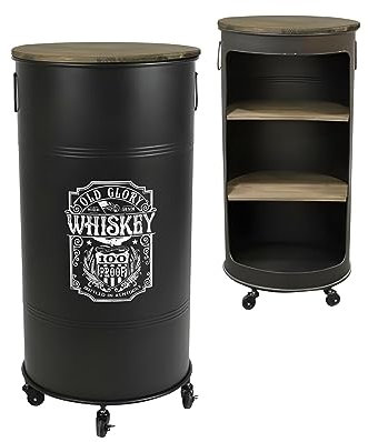 Urban Living LOFT & Metal Bar BIDON avec roulettes Design Old Glory Whiskey D50CM X H100CM