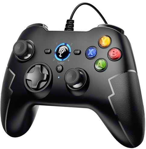 EasySMX Mandos PC - Controller PC PS3 con Cable 2M - Hall Trigger- Joystick con Doble Vibración - Turbo - Compatible con Windows/PS3/Android TV/Android TV Box, Negro