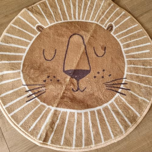 ARUGYTEI Teppiche fürs Kinderzimmer Kleiner Löwe Muster,Lion's Mane Blonde, ø 140 cm, Kinderzimmerteppich Weiches Teppiche Rund Junge Mädchen Kinderteppich Spielteppich, Waschbar, rutschfeste,