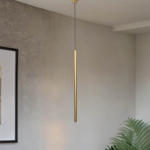 Licht-Erlebnisse Hängeleuchte Metall in Gold matt inkl. LED G9 Ø 2,5 cm H: max. 205 cm schmal lang Modern Hängelampe Esszimmer Küche Pendelleuchte Wohnzimmer