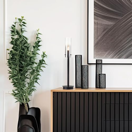 Lightbox Glamour Tischlampe - 50 cm, Ø 12 cm - elegante Tischleuchte mit Glas Schirm in Rauchfarben & Schalter - E14, max. 25 W - aus Metall/Glas - in Matt Schwarz/Rauchglas