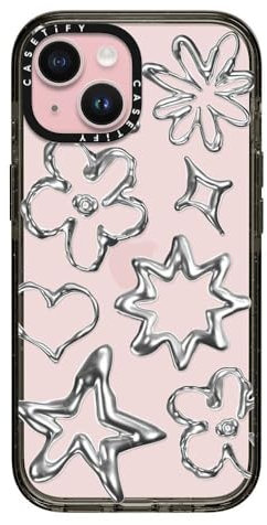 CASETiFY Impact Schutzhülle für iPhone 15 [4X Falltest in Militärqualität, 2,5 m Fallschutz], Chrom-Kritzeleien – Transparentes Schwarz