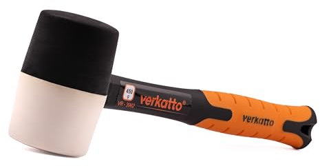 MIVOS Martillo de goma de 450 g, diámetro de 55 mm, color blanco y negro, martillo con mango de fibra de vidrio antideslizante, martillo de montaje de doble cabeza