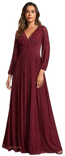 Ever-Pretty Kleid Elegant Damen Festlich Lang Langarm Ballkleid Maxi Hell Abendkleider Elegant für Hochzeit A Line Burgund 46