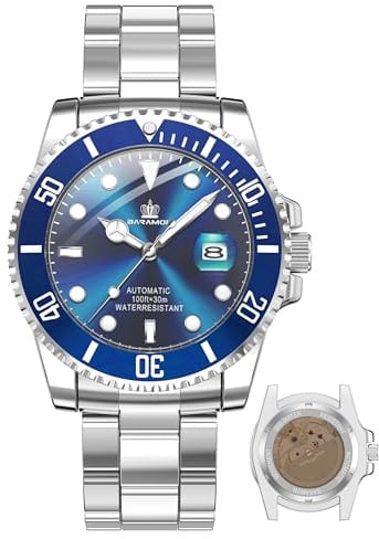 BARAMON Herren-Automatikuhren, Taucher-Kollektion, Saphirglas, Skelett, mechanisch, Edelstahl, wasserdicht, 41 mm drehbare Lünette, Armbanduhr für Herren