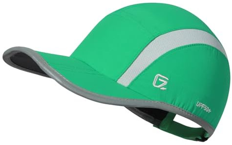 GADIEMKENSD UPF50+ Quick Dry Sports Hat Lightweight Breathable Reflective Outdoor Running Cap (Folding Series, Grass Green)