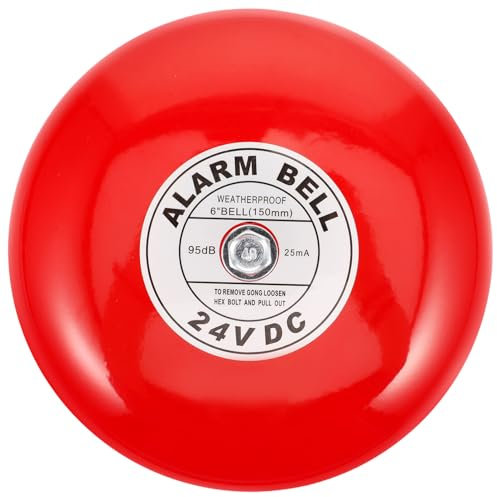 HOMSFOU Fire Alarms Bell 6 Inch Ringing Bell Loud Doorbell Metal Electric Round Alarm Bell Chime Alarm for Elevators Industrial Construction Applications 24V