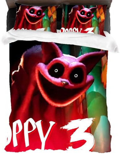 XYOK CatNap Bettwäsche Horrorspiel Bettbezug + 2 Kissenbezug,Huggy Kinder Mikrofaser Bettwäsche-Sets Mit Reißverschluss Steppdeckenbezug (Playtime, Single 135x200)