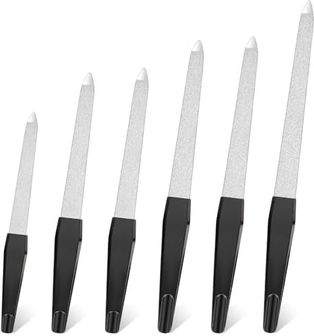 6 Stück Schwert Nagelfeilen Set 6 Größen Nagelfeile für Naturnägel Profi Metall Nagelfeile Schwarz Maniküre Nagelfeilen Doppelseitige Nagelfeile mit rutschfestem Griff Fingernägel Zehennagel