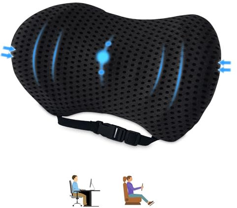 Aipwerer Cojin Lumbar Coche,Cojin Lumbar Silla Oficina,Espuma Viscoelástica Cojín Ergonómico para Casa, Respaldo Cojín Lumbar con Adjustable Straps,para Coche,Silla Oficina,Sofa Soporte Lumbar (Negro)