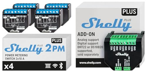 Shelly Plus 2PM | Wlan & Bluetooth 2 Kanäle Smart-Relais-Schalter & Plus Add-On, Smart Home Schnittstelle Plus Relais