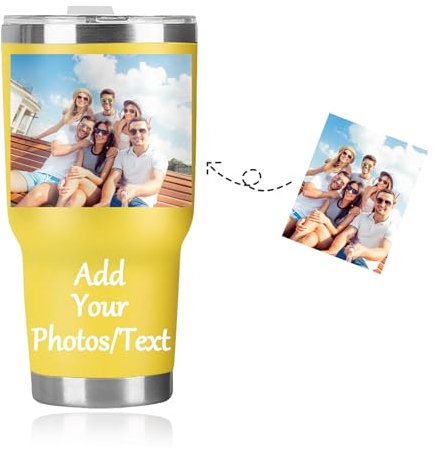 Seguire Personalised Mug Personalized Coffee Tumbler with Pictures Text Name Custom Tumbler for Her for Mom, Coffee Travel Mug Cup 30 Oz for Family, Personalized Gifts for Mum Birthday Dad (Yellow)