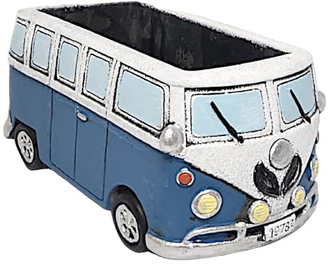 Divas World Light Blue Mini Car and Van Shaped Cement Planters, Home Garden Flower Herb Seed Pots, Decorative Outdoor Garden Decor (One Size, Van)