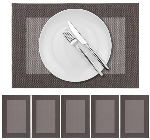 Woven Place Mats for Table 6 - Vinyl Tablemats Heat Resistant Washable Tableware Dining Table Palcemats Beige