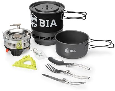 BIA Willi 2.0 Campingkocherset: Kompakter 750ml Gaskocher mit 1800 Watt Instant Pot -Technologie zum Wandern, Survival Ausrüstung, Outdoor- Inklusive Camping Zubehör: Pfanne, Besteck, Extrem leicht
