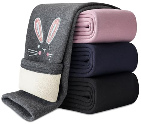 Domee Leggings Chaud Polaire Pantalon Hiver Thermique Coton Fille Broderie de Lapin Gris 7-8 Ans (Taille du Fabricant 130)
