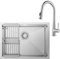 CECIPA Fregadero Cocina 1 Seno 60 x 44cm con Grifo Cocina Extensible, Fregadero Bajo Encimera o Sobre Encimera, Fregadero de Acero Inox 304 con Cesta de Filtro Extensible, Sifón y Kit de Drenaje