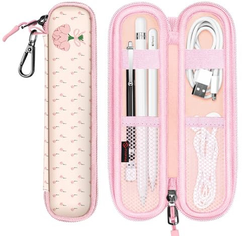 FINTIE Stifthalter Tasche für Apple Pencil Pro/USB-C & Apple Pencil 1./2. Gen, Kratzfeste weiche Hülle aus Neopren, Schutzhülle Cover Pouch mit integriertem Reißverschluss und Ablagefach, Tulpe