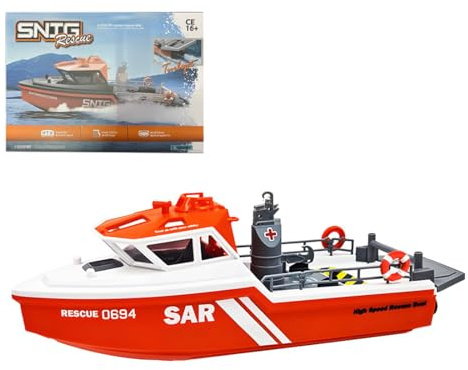 Funwetrike RC Schlepper für Pools und Seen, 1/32 Maßstab 2,4G 8KM/H Ferngesteuertes Rettungsboot mit leistungsstarken Motoren und langlebiger Batterie, tolles Geschenk für Erwachsene - RTR Version