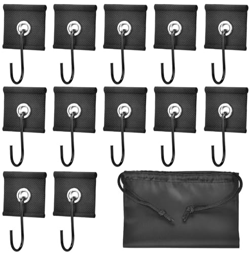 XHTXHT Set di Ganci per Tende da Sole, Occhielli per Listello da 5/6 mm a 7/8 mm, con Ganci multifunzionali, Accessori per Camper, Campeggio, roulotte (Nero,12)