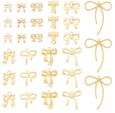 Crafans 40 Stück Schleifen-Ohrringe, baumelnde Charms, Legierung, Anhänger, goldene Schleifen, Halsketten