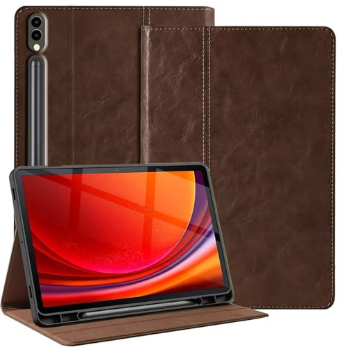NANRUIL Funda para Samsung Galaxy Tab S7 FE/S7/S8 Plus + 12,4 pulgadas 2020/2021/2022(SM-X800/T730/T970/T975), piel auténtica, funda protectora para tableta, con soporte para bolígrafo y coche