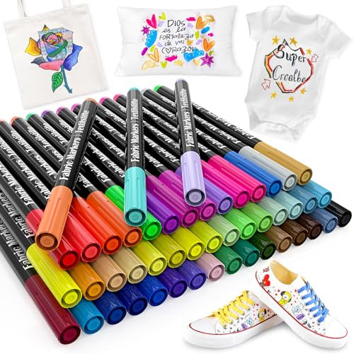48 Paint Pens Paint Markers, Fabric Pens Permanent for Clothes White T Shirt, Bibs, Baby Clothes, Canvas Shoes/Tote Bag/Pillowcases/Baby Shower Party DIY Art Craft for Adults Kids