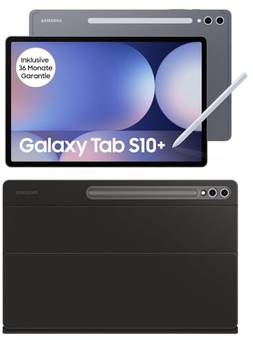 Samsung Galaxy Tab S10+ AI Tablet, Android Tablet, 12 GB RAM, 256 GB Speicher, AMOLED-Display, Antireflexionsbeschichtung, Inkl. S Pen, 5G, Moonstone Gray+Keyboard Cover, Black