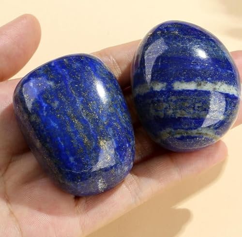QINJIEJIE Lapislazuli natürliche Edelsteine Handschmeichler Groß Stein Heilkristall Lapislazuli Glatter Kristalle Steine 2 Stück Polierte Sorgenstein Reiki Meditation